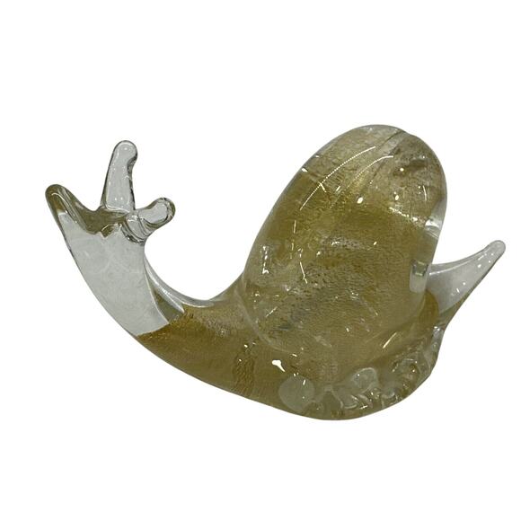Vintage Glass Snail Figurine Gold Hand Made Paper Weight Mid Century Retro - Picture 4 of 10